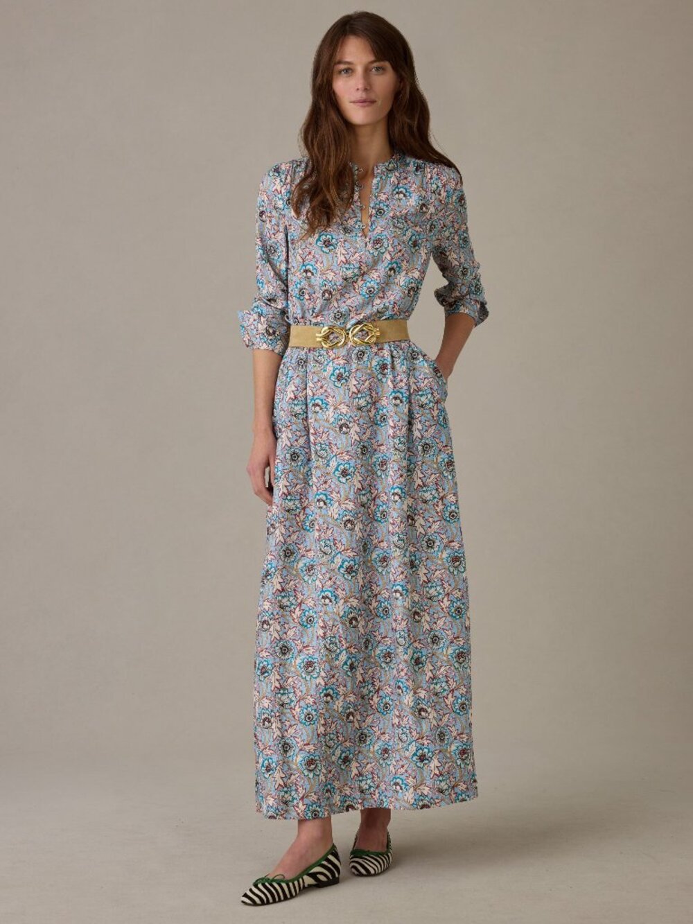 J McLaughlin Hannah Silk Blend Dress in Belle Epoque Bloo - Light Blue/Multi NEW